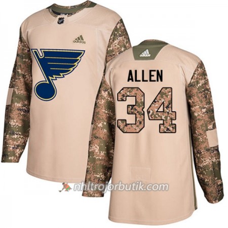 Män Ishockey St. Louis Blues Tröja Jake Allen 34 Adidas 2017-2018 Camo Veterans Day Practice Authentic